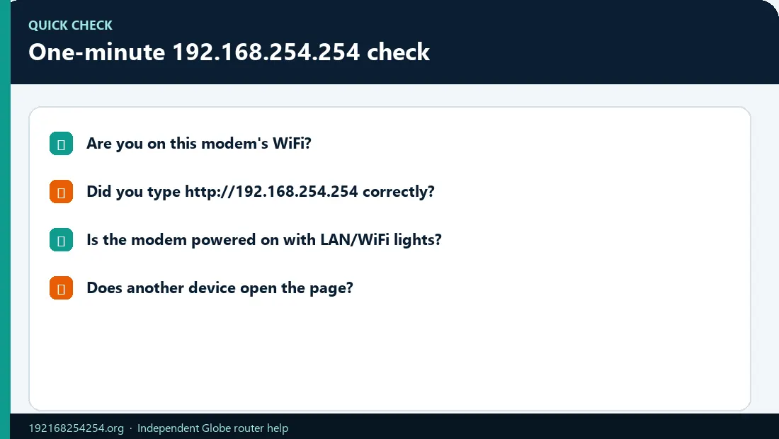 192.168.254.254 One Minute Check Infographic